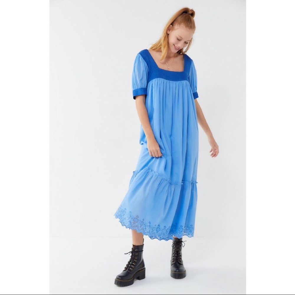Urban Outfitters Light Blue Midi Dress with Dark Blue Trim